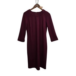 Chadwicks of Boston Burgundy Sheath Dress 8T Tall 3/4 Sleeve Ponte Knit Office